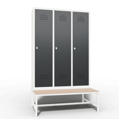 locker single tier 3 door with seat bench