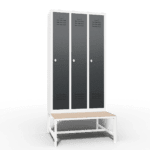 space saving slim locker single tier 3 door with seat bench
