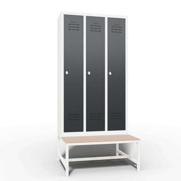 space saving slim locker single tier 3 door with seat bench