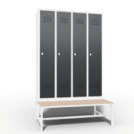 space saving slim locker single tier 4 door with seat bench