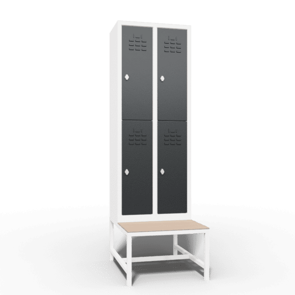 space saving slim locker double tier 4 door with seat bench