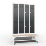 space saving slim locker double tier 8 door with seat bench