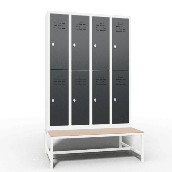 space saving slim locker double tier 8 door with seat bench