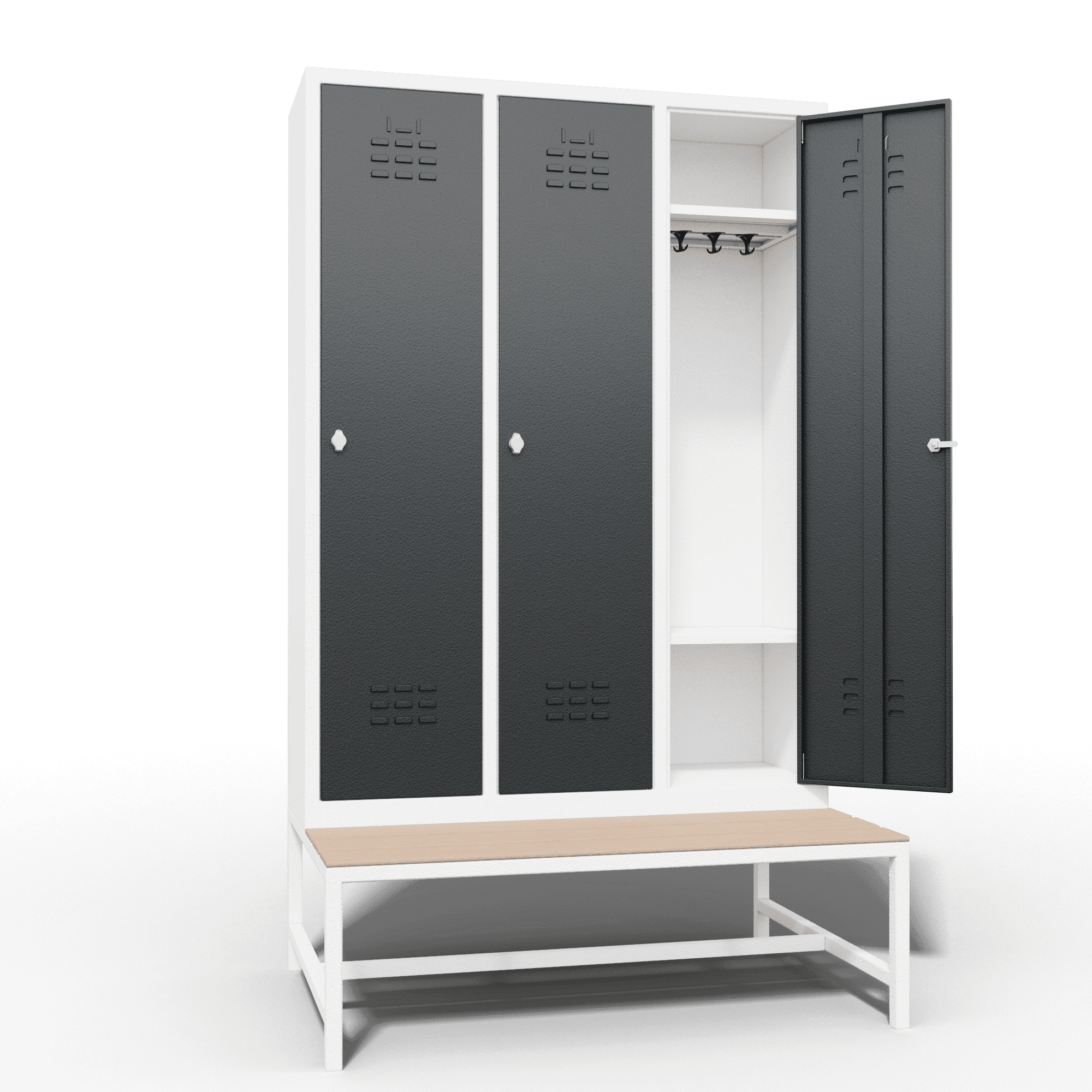 locker single tier 3 door with seat bench_2