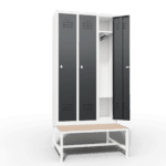 space saving slim locker single tier 3 door with seat bench_2