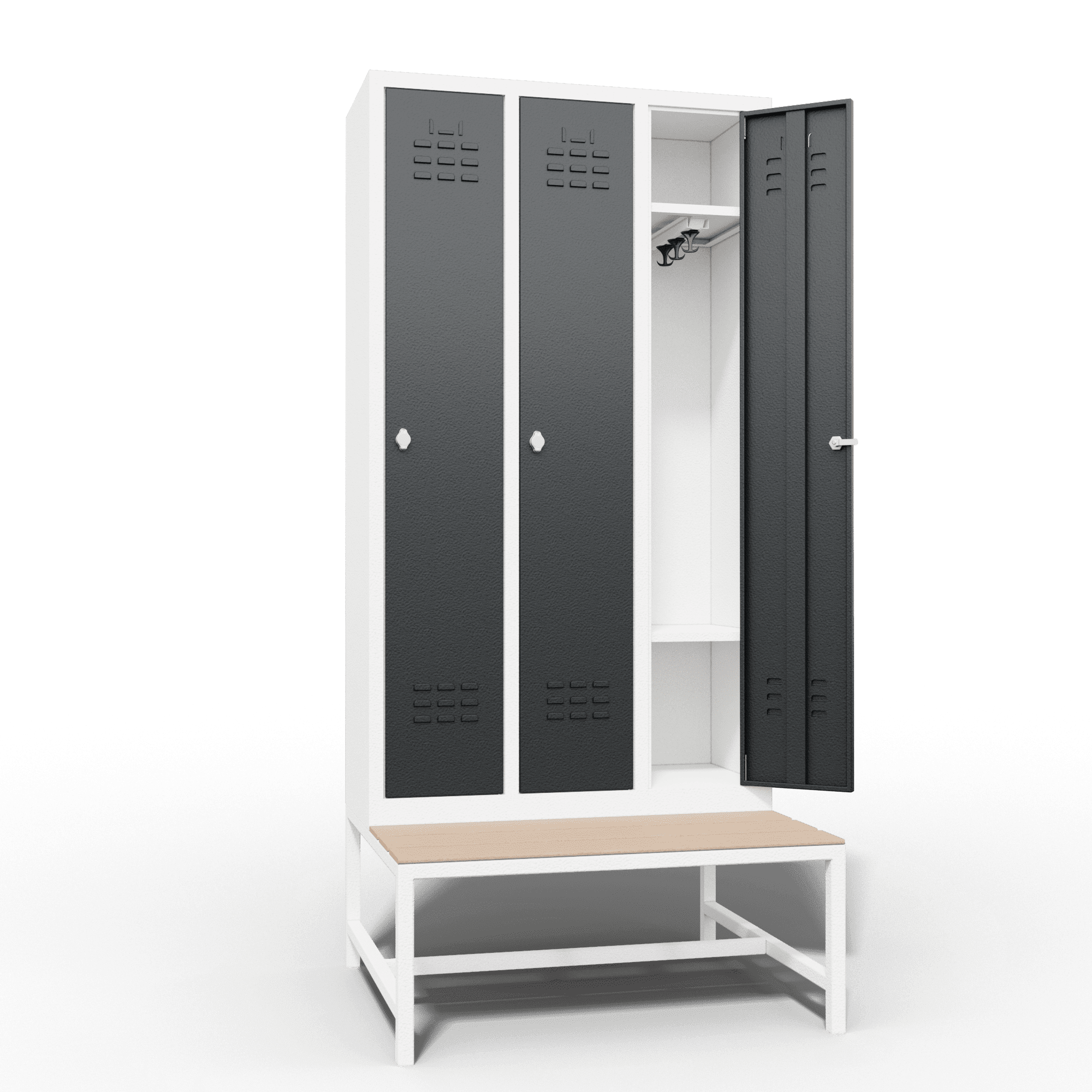 space saving slim locker single tier 3 door with seat bench_2