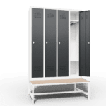 space saving slim locker single tier 4 door with seat bench_2