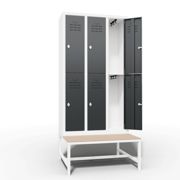 space saving slim locker double tier 6 door with seat bench_2