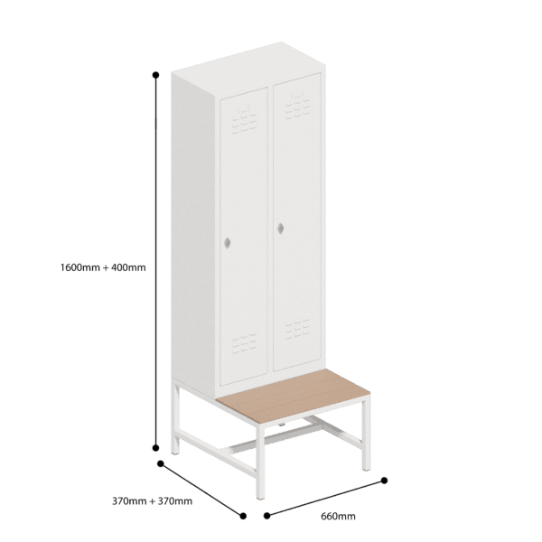 dimensions of economic locker single tier 2 door with seat bench