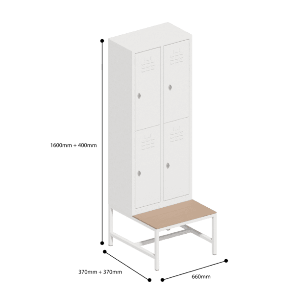 dimensions of economic locker double tier 4 door with seat bench