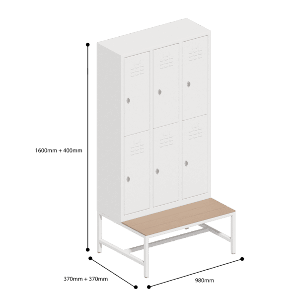 dimensions of economic locker double tier 6 door with seat bench