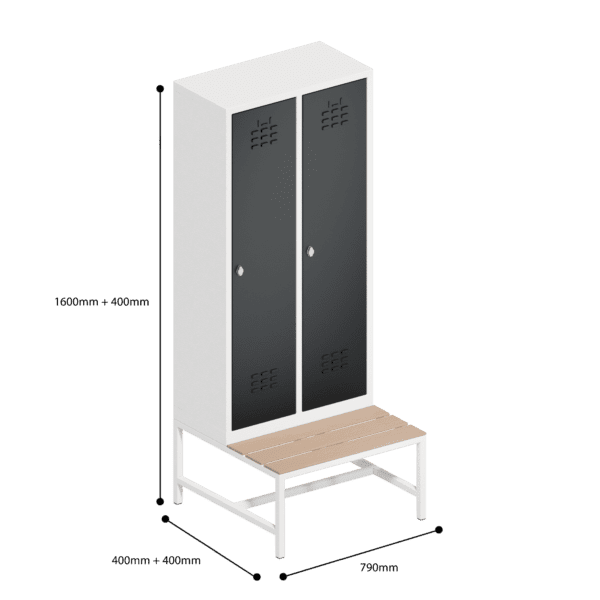 dimensions of locker single tier 2 door with seat bench