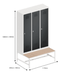 dimensions of locker single tier 3 door with seat bench