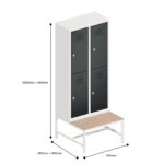 dimensions of locker double tier 4 door with seat bench