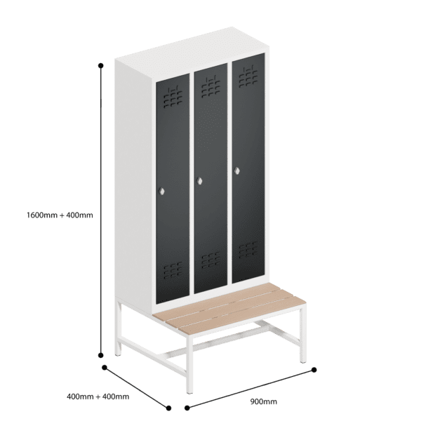 dimensions of space saving slim locker single tier 3 door with seat bench