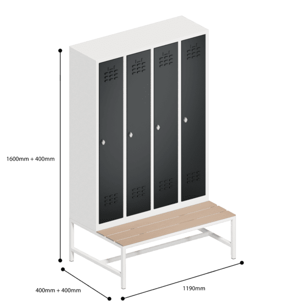 dimensions of space saving slim locker single tier 4 door with seat bench