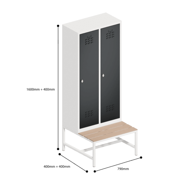 dimensions of clean dirty locker single tier 2 door with seat bench