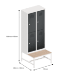 dimensions of clean dirty locker double tier 4 door with seat bench