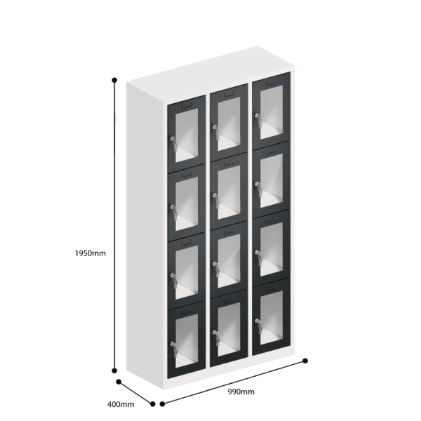 dimensions of clear view ppe multi door storage locker 4 tier 12 door