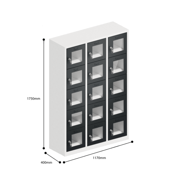 dimensions of clear view ppe multi door storage locker 5 tier 15 door