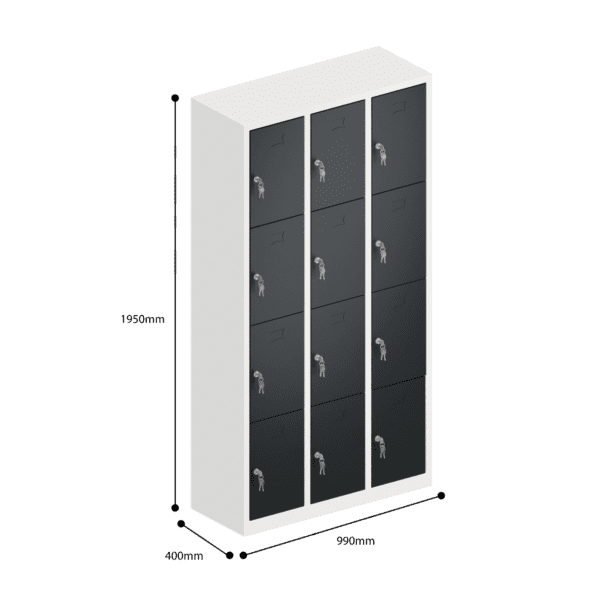 dimensions of charging ppe multi door storage locker 4 tier 12 door