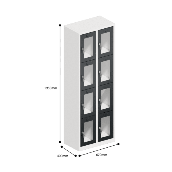 dimensions of charging clear view ppe multi door storage locker 4 tier 8 door