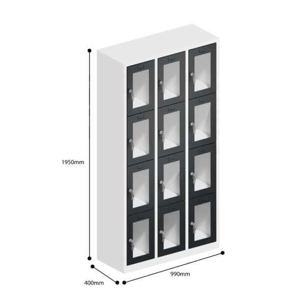 dimensions of charging clear view ppe multi door storage locker 4 tier 12 door