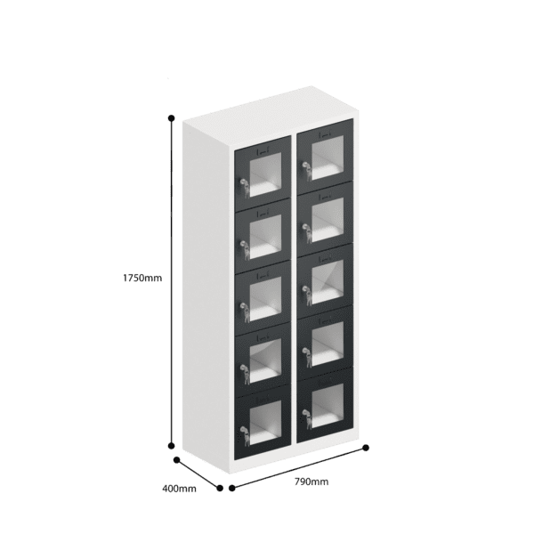 dimensions of charging clear view ppe multi door storage locker 5 tier 10 door