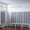 view of space saving slim locker single tier 3 door with seat bench