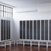view of space saving slim locker double tier 4 door with seat bench