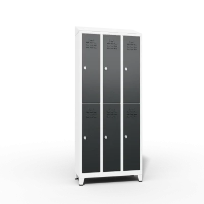 front view of sloping top for slim triple locker