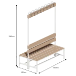 dimensions of double side locker room bench with clothes hanger 1500mm long