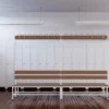 view of double side locker room bench with clothes hanger 1500mm long