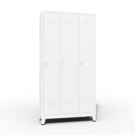 economic locker single tier 3 door white body and door closed
