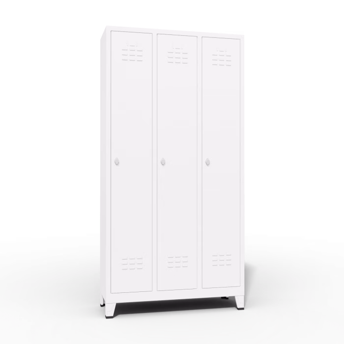 economic locker single tier 3 door white body and door closed