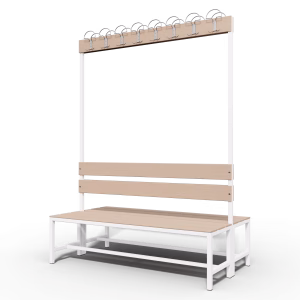 Double Side Locker Room Bench With Hangers 1500mm Long side view