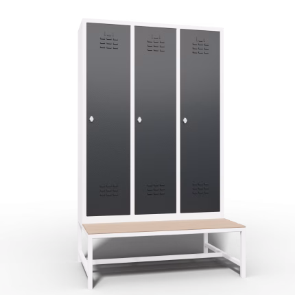 Metal Locker 3 Door Bench