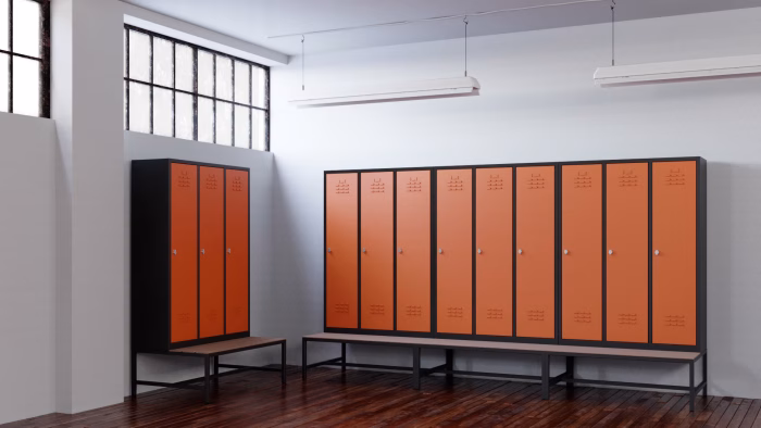 Metal Locker 3 Door Bench In Room