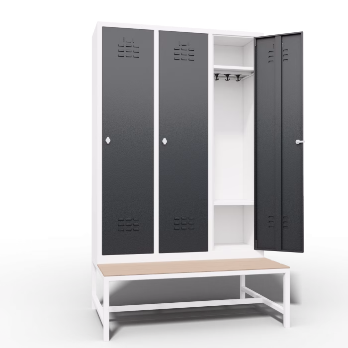 Metal Locker 3 Door Bench Interior