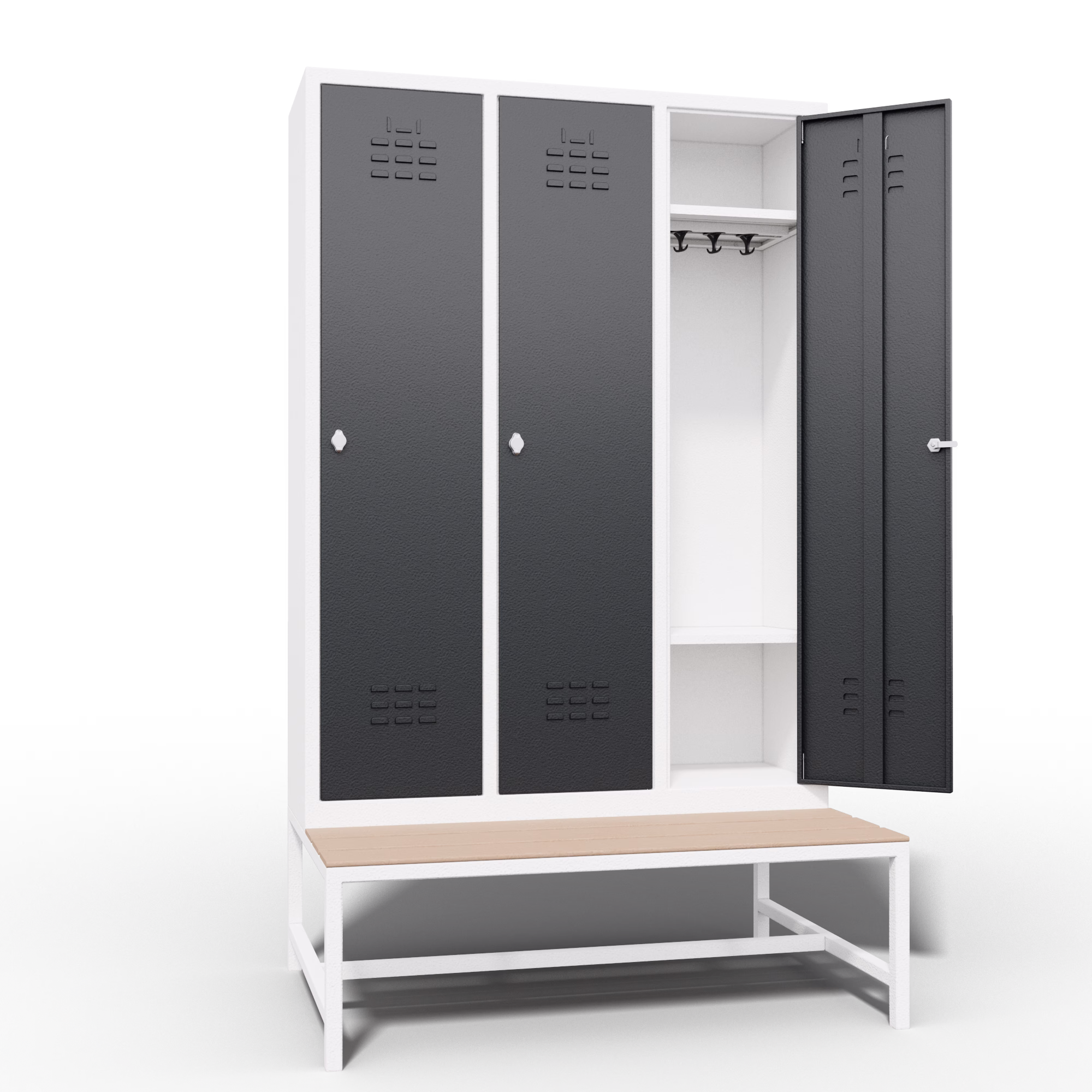 Metal Locker 3 Door Bench Interior