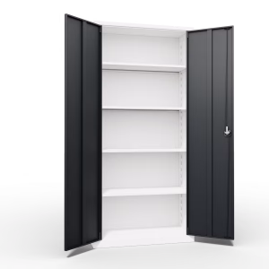 Office Filing Cabinet 4 Shelves interior view with open doors
