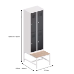 Slim Locker 2 Tier 4 Door Bench Dimensions