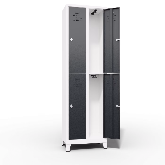 Slim Locker storage wardrobe 2 Tier 4 Door Interior view with clothes hangers