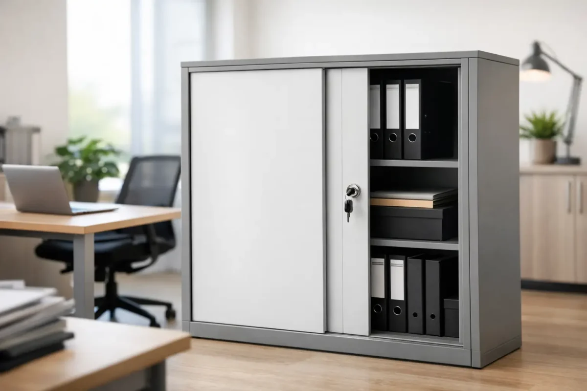 Lockable Office Cupboard with Sliding Doors